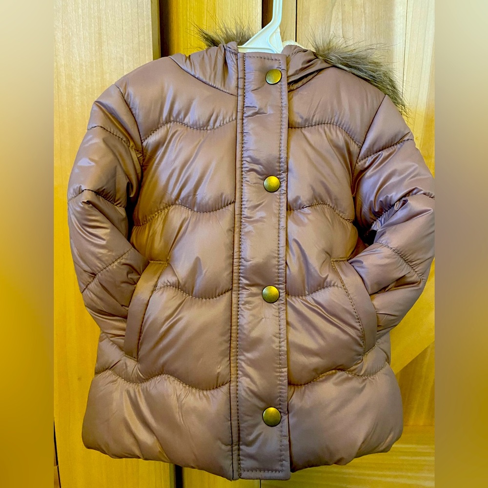 Old Navy Dusty Rose Pink Toddler 12-18 months fur trim winter coat puffer jacket
